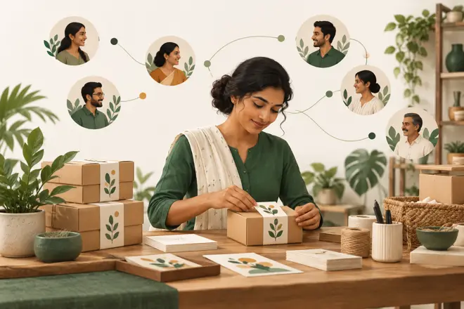 Small business founder preparing products and building customer relationships