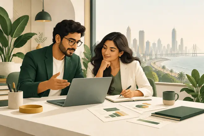 Business partners reviewing a campaign in Mumbai